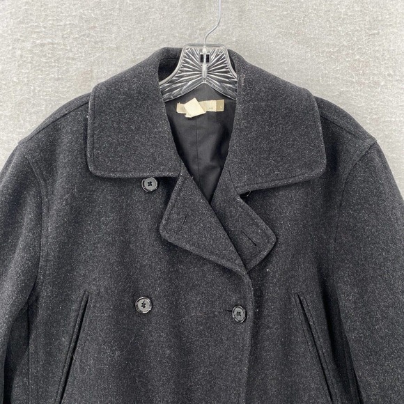 J Crew Wool Cashmere Pea Coat Womens LARGE Gray Jacket Double Breasted - Picture 3 of 10